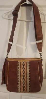 Concealed Carry Womens Blazin Roxx Laney Fringe Tassel Messenger Gun Bag Brown  - Image 1 of 4