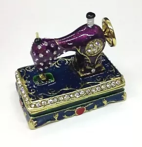 Adorable Mini Sewing Machine Trinket Box Jeweled with Rhinestones #MSM-JB27 - Picture 1 of 3