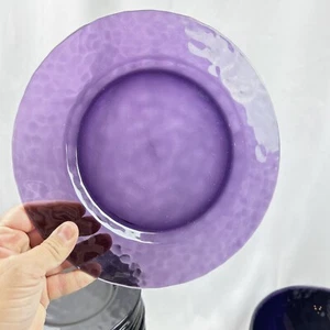 FOUR 4 Studio Bormioli Rocco Palatina Amethyst Purple Hammered 10” Dinner Plates - Picture 1 of 8