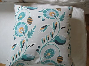Serena and Lily Turquoise Floral Print Pillow.20" Square with Insert.  - Picture 1 of 4