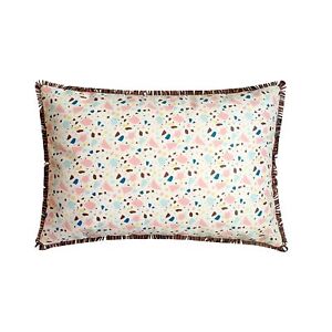 White Lumbar Pillow Cover, 12"x16" Faux Leather Cushion-Terrazo Fun white