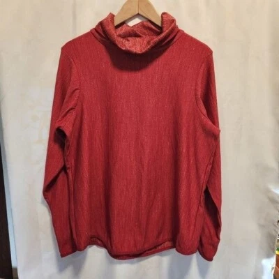 Camisa Pullover Antigua Para Mujer Talla XL Roja Cuello Embudo Manga Larga Agujeros para Pulgares Foto 1 de 4