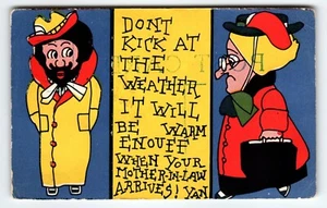 Tarjeta postal cómica Don't Kick At The Weather It Will Be Warm Lough Mother In Law - Imagen 1 de 2