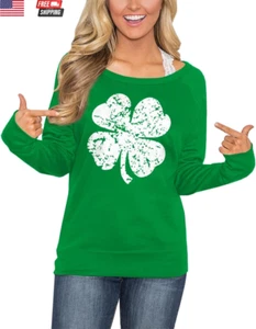 Women'S St. Patrick'S Day Green Long Sleeve Sweatshirt Funny Casual Irish Shirt - Picture 1 of 7