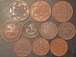 Maroc - lot de x10 monnaies en bronze (5 & 10 mouzounas) 1320 - 1340 ! - Imagen 1 de 2