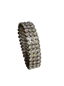 Vintage 1950s Womens Rhinestone + Stretch Metal Bracelet Silver toned - Picture 1 of 4