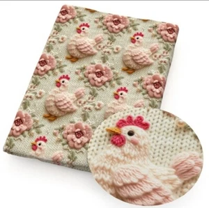 3D crochet look Chicken Hen flower 100% Cotton fabric 20"x55" 1248860 half meter - Picture 1 of 1