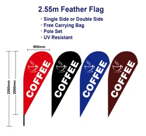 Outdoor 2.55m Coffee Flag Teardrop Flags with Base Kit Spike Deluxe Black banner - Picture 1 of 5