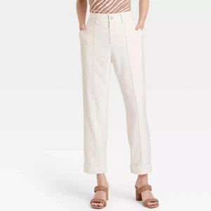 A New Day NWT Women's 6 Cream High Rise Slim Straight Leg Pintuck Ankle Pants - Picture 1 of 6