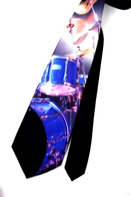 Corbata de Colección Años 90 Ralph Marlin Diseñador Batería Instrumentos Poli Corbata 55 x 3" c.1994 Foto 1 de 4