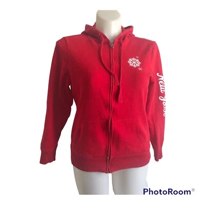 Sudadera con Capucha Antigua Azul Marino Talla L Roja Bolsillos Cremallera Completa Nueva York Copo de Nieve Foto 1 de 4