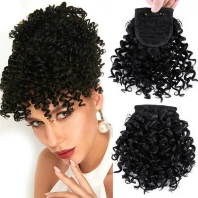 6" Short Front Kinky Curly Afro Bangs Clip In Hair Extensions Fringes Hairpieces - Image 1 of 4
