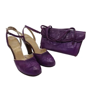 Vintage ENZEL of PARIS 40s Women's Purple Leather Heels & Matching Handbag 7.5N - Picture 1 of 15