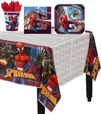Juego de fiesta de cumpleaños Spiderman Webbed Wonder | Cubierta de mesa platos taza servilleta 33 piezas Foto 1 de 4