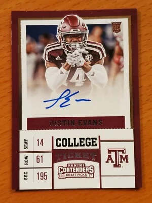 2017 Contenders Draft Picks #252 Justin Evans Texas A&M Rookie Auto - Image 1 of 2