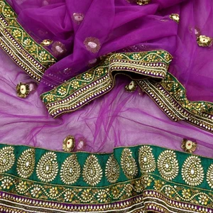 Indian Vintage Heavy Maroon Dupatta Net Mesh Long Stole Hand Embroidered Dabka - Picture 1 of 21