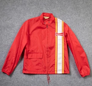 Vintage Budweiser Jacket Mens Medium Retro Nylon Windbreaker Stripe 80s - Picture 1 of 12