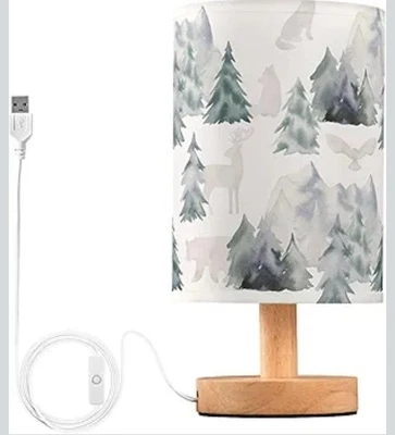 Lámpara de Mesa Acuarela Invierno Bosque Árbol Animal Oso de Montaña Ciervo Búho... Foto 1 de 4