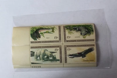 1971 U.S. Postage Commemorative 4 Plate Stamp Block Wildlife Conservation 8 Cent - Image 1 of 4