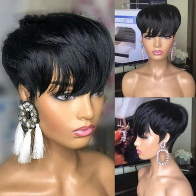 Pixie Cut Wig Human Hair Short Glueless Layered Black Wigs for Black Women - Image 1 of 4