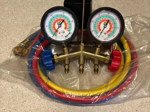 JB Industries 2 Valve Manifold Gauge Shut-Off Hose Set for R-404A R-410A R22 - Picture 1 of 8