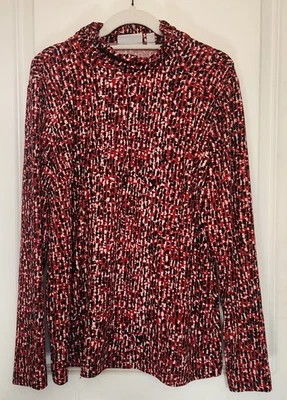 Blusa Susan Graver Roja Negra Blanca Estampado Leopardo Elastizada Cuello Alto Talla Lg Foto 1 de 4