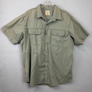 Red Head Co Brand Men Sz 2XL Green Short Sleeve Casual Button Up Shirt Fish Logo - Picture 1 of 11