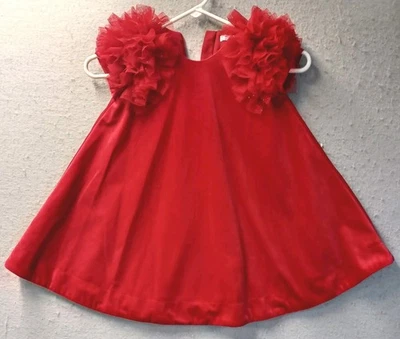 Mayoral Girls Velvet  Puff Sleeve A Line Dress Size 4 Dress Red Toddler Holiday  - Image 1 of 4