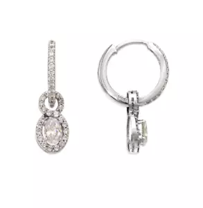 Aro Huggies pavé de oro blanco macizo de 14K Center of My Universe diamante simulado - Imagen 1 de 1