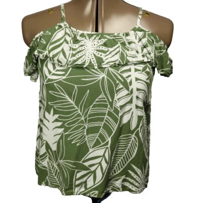 Old Navy Floral Tropical Strappy Off the Shoulder Ruffle Top Green L (10-12) - Image 1 of 4
