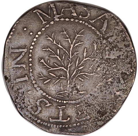 1652 Oak Tree Shilling, Salmon 1-A, NGC XF45 Cover