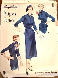 Vintage Simplicity Designer Pattern Dress 1950s Peplum, Scarf, Cuffs Stylish B40 - Picture 1 of 4