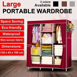 Large Portable Clothes Closet Canvas Wardrobe Storage Organizer with Shelves - Picture 1 of 9