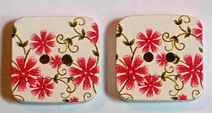 2 Flower Sewing Buttons Crafting Square Wood 2 Hole 7/8" - Picture 1 of 3