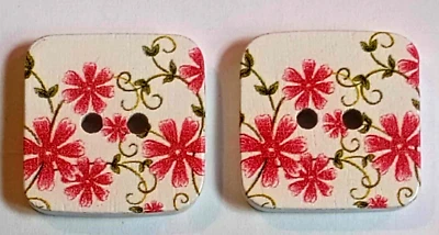 2 Floral Sewing Buttons Crafting Square Wood 2 Hole 7/8"  - Image 1 of 3