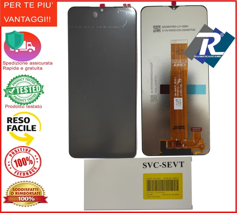 DISPLAY LCD SAMSUNG A04S SM-A047F TOUCH NERO PARI ORIGINALE SERVICE PACK CDOT