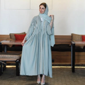 Elegante Mujeres Abierto Kaftan Dubai Vestido Largo Abaya Musulmán Kimono Bata Baile de graduación Vestido - Imagen 1 de 33