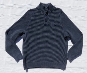 DULUTH Trading Co. US men’s M Blue 100% Cotton Button Mock Neck Pullover Sweater - Picture 1 of 3