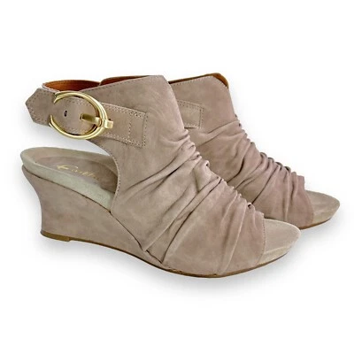 Sandalias de tacón de cuña Earthies talla 10 Bonaire Too de cuero holgadas punta abierta honda trasera Foto 1 de 4