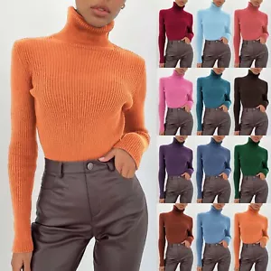 Women Soft Sweater Slim Fit Lightweight Long Sleeve Turtleneck Basic Tops Shirt - Picture 1 of 60