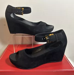 Johnson & Murphy Tricia Platform Wedges Black Suede With Ankle Strap Women’s 6.5 - Picture 1 of 11