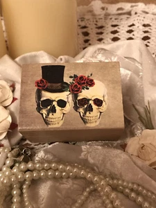 Skull Gothic Wedding Ring Box Trinket Bride & Groom - Picture 1 of 4