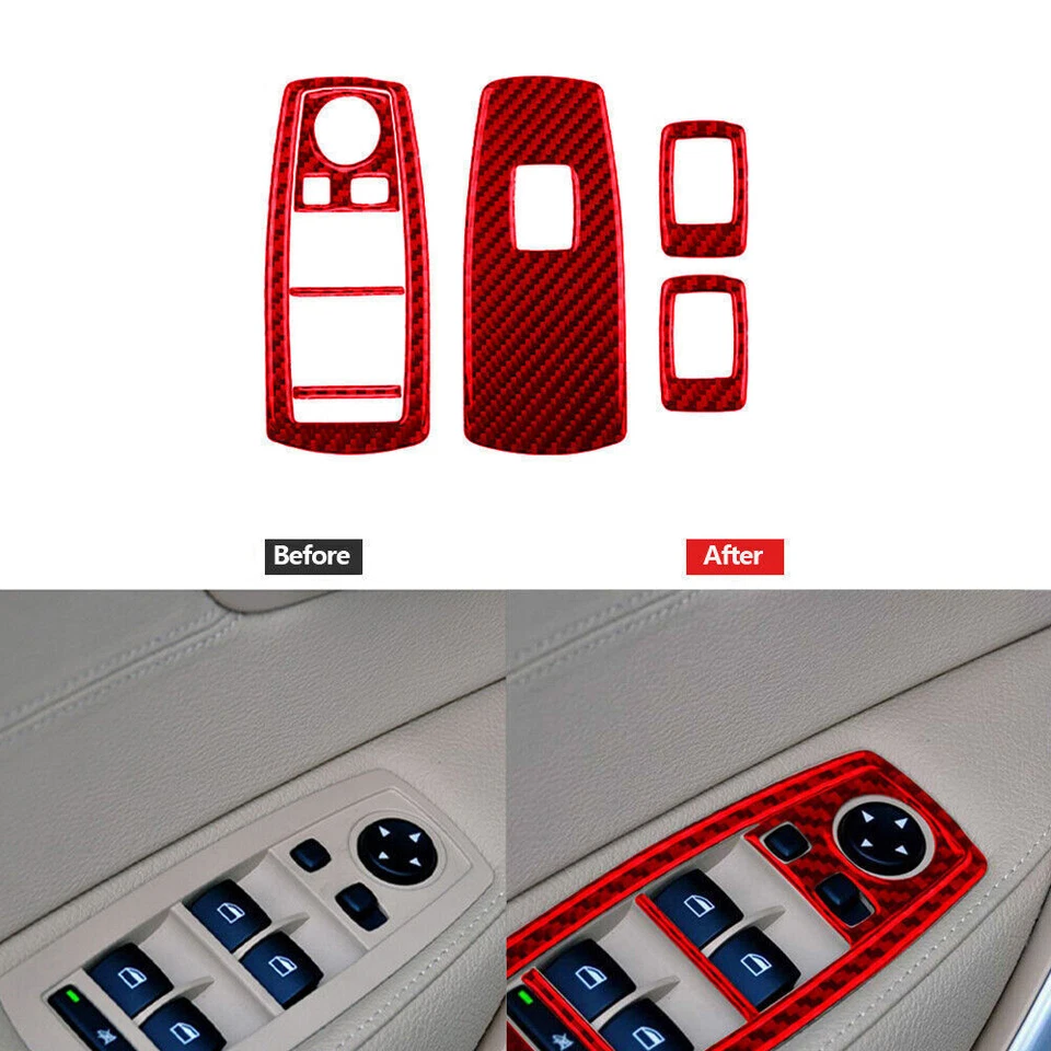For BMW X3 2004-2010 Type B Red Carbon Fiber Window Switch Lift Panel Cover Trim — 第 1/4 张图片