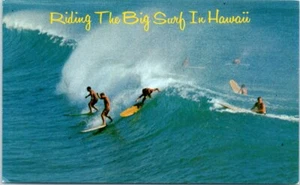 1960s HI Postcard Surfing Makaha Sunset Beach North Shore Oahu Longboard Surfer - Picture 1 of 2