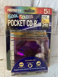 Memorex Cool Colors Pocket Recordable Blank CD-R 210 MB 24X 24 Min Sealed 5 Pack - Picture 1 of 4