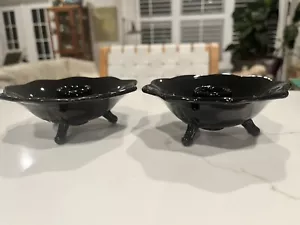 Fenton Lotus 6 Petal Black Amethyst Glass Candle Holders, 3 Toed, Set of 2 - Picture 1 of 5