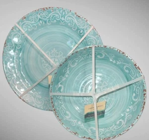 CYNTHIA ROWLEY Tuscan MELAMINE 4 Dinner plates 4 Pasta Bowls Medallion Scroll - Picture 1 of 1