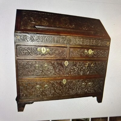 Escritorio Secretario Roble Tallado Georgiano Inglés Período Original, Jorge III, 1734 Foto 1 de 4
