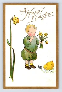 Postcard Easter Child Chick Baby Daffodil 1910s Unposted Divided Back - Picture 1 of 2