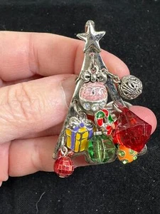 Broche prendedor vintage de plata para árbol de Navidad con decoración colgante M-6832 - Imagen 1 de 4